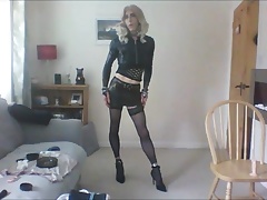 A girl in leather and stockings