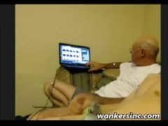 Old and young wank together to porn