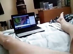 Jacking watching xham porn with cumshot and cum play