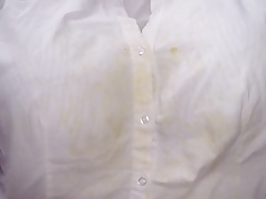 Cumshot on her sexy white blouse.