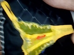 Cumshot on yellow panty