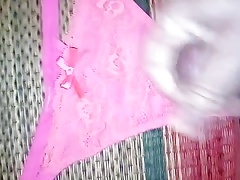Cumshot on pink panty