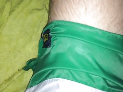 I in Adidas green white nylon satin short