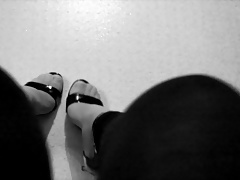Nylon heels masturbation with cum on feet