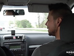 Sexy Muscular Hitchhiker Jerks Off for a Ride!