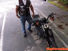 Biker pawnee riding cock for better price